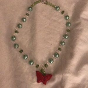 Necklace green.  Clear beads